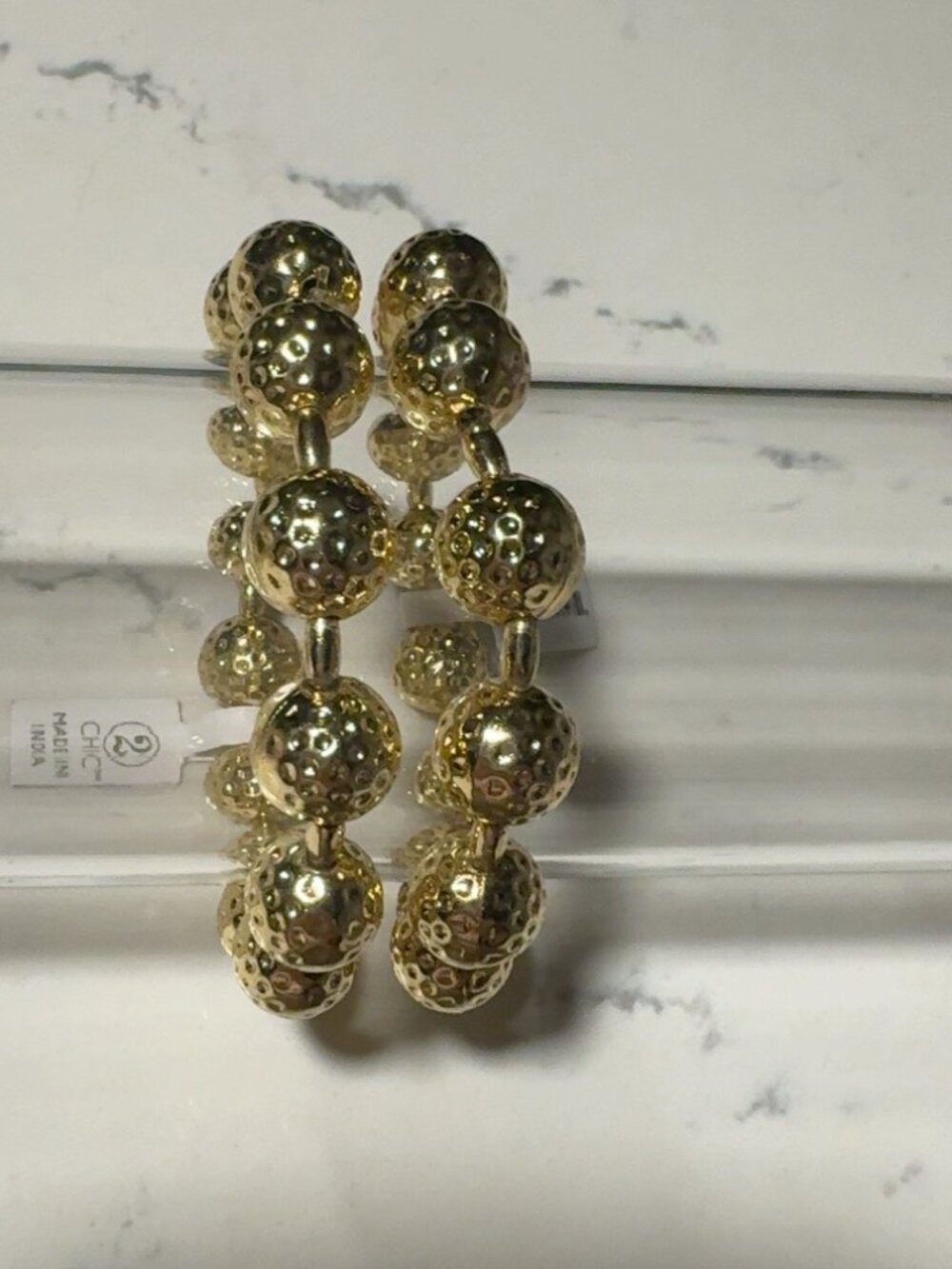 2 Chic Gold Tone Textured Bead Bracelets 2 Piece Set NWT